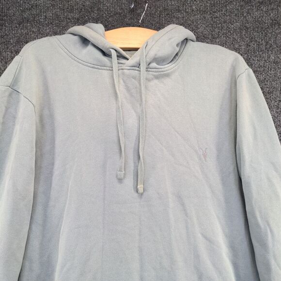 AllSaints Men's Drawstring Hoodie Medium Long Sleeve Blue Embroidered Cotton - Picture 3 of 15
